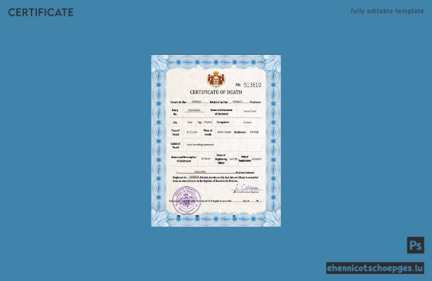 Monaco Personenstandsregister Sterbeurkunde PSD-Beispielvorschau